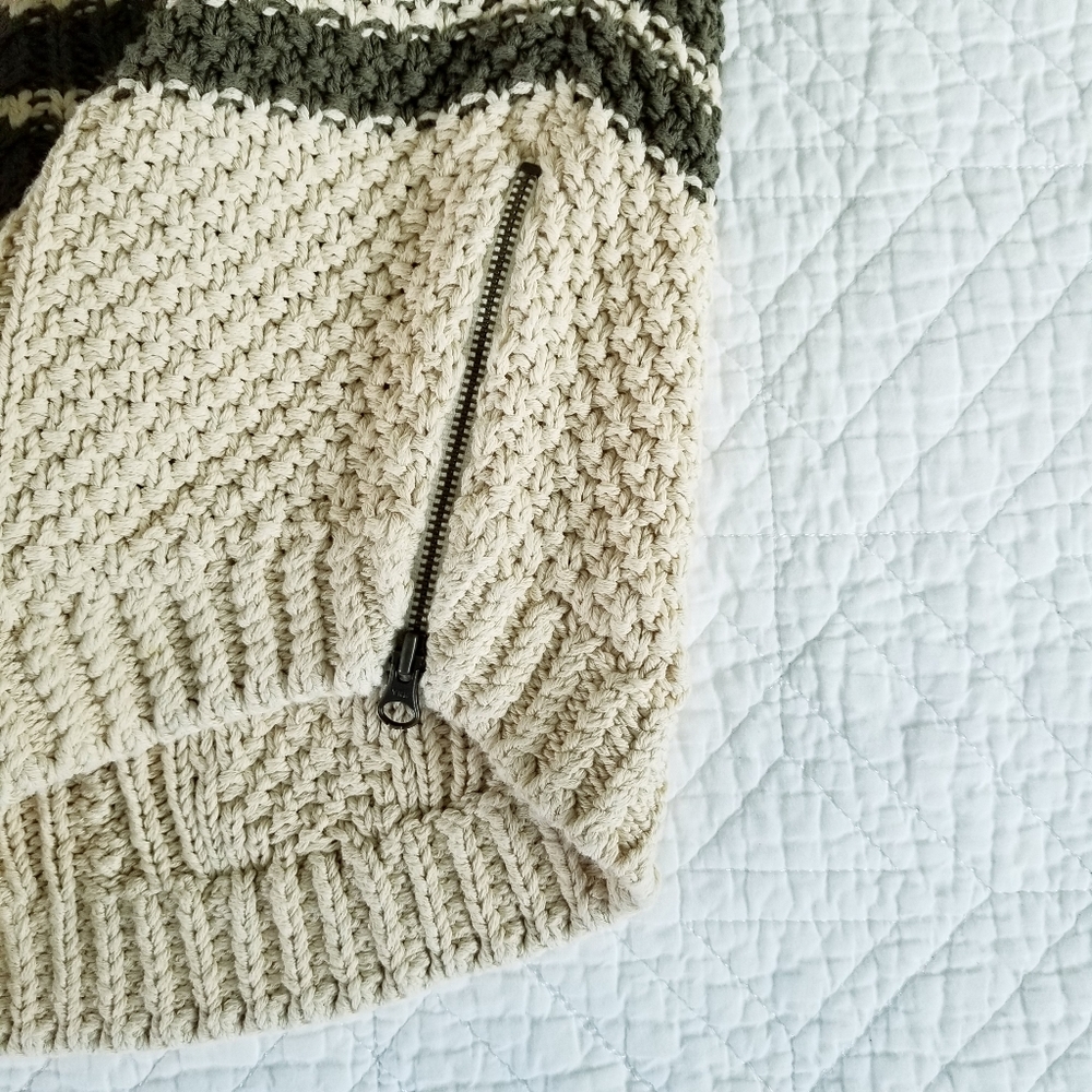 L.L. Bean Beige Stripe Chunky Cotton Cable Knit Fisherman Tunic Sweater Large - Picture 6 of 7